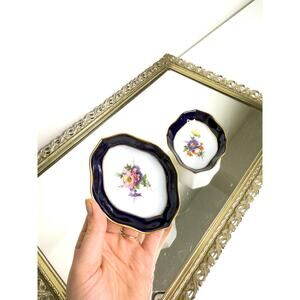 Set of Two German A K Kaiser Vintage Hand-Painted Floral Scharffeuer Kobalt Oval